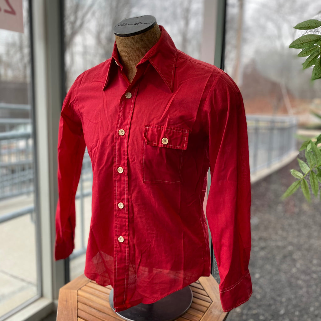 BUD BERMA Vintage Red Button Front Shirt - Size Medium