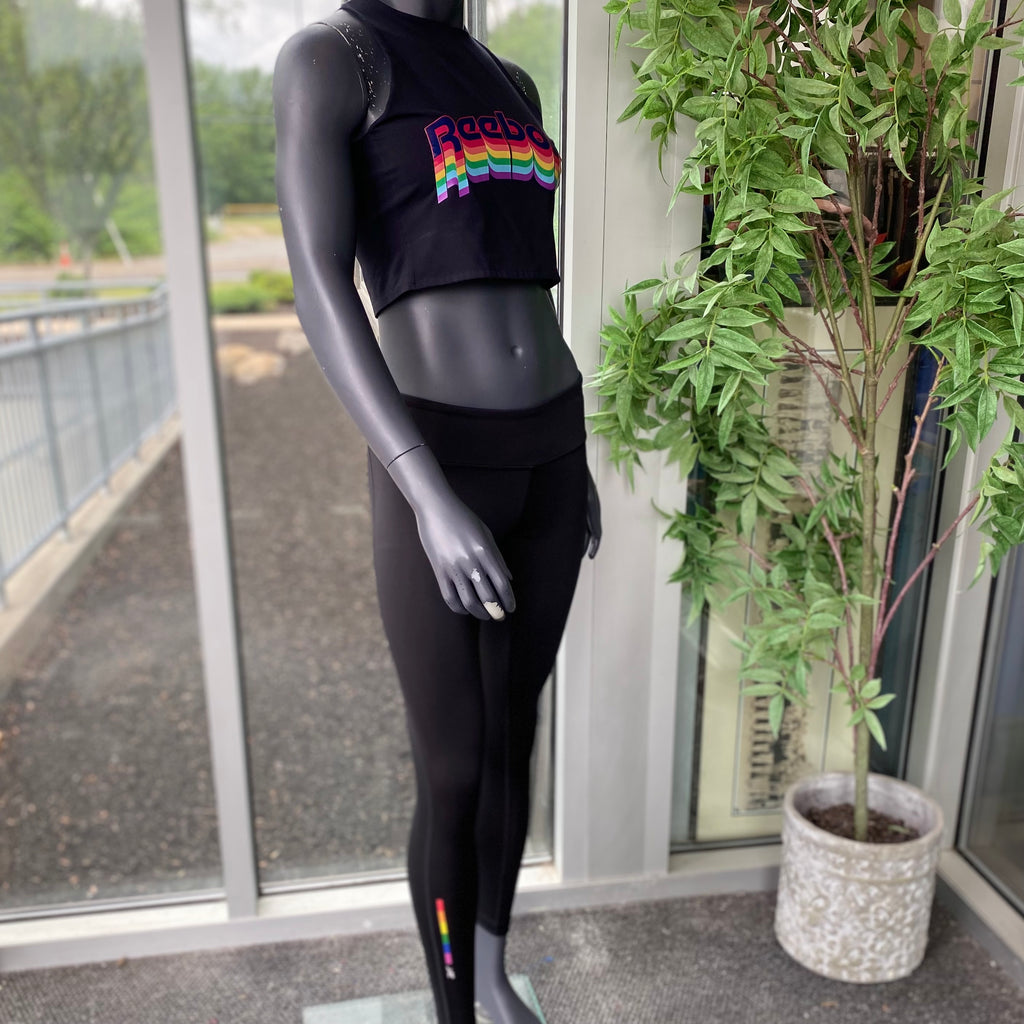 Reebok Rainbow Logo Two-Piece Crop Top and Leggings Co-Ord Set - Size X-Small