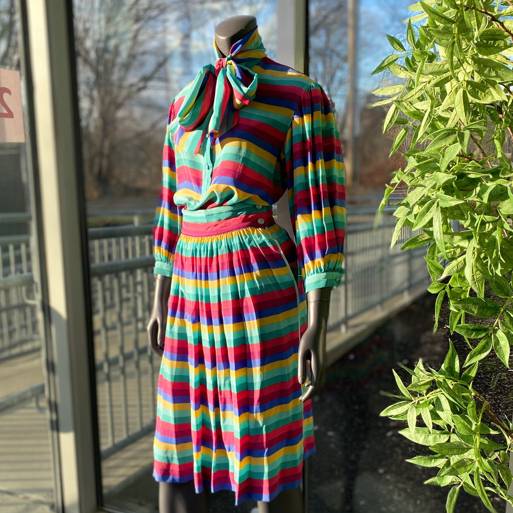 ESCADA Vintage 100% Silk Striped Three Piece Matching Outfit - Size 4